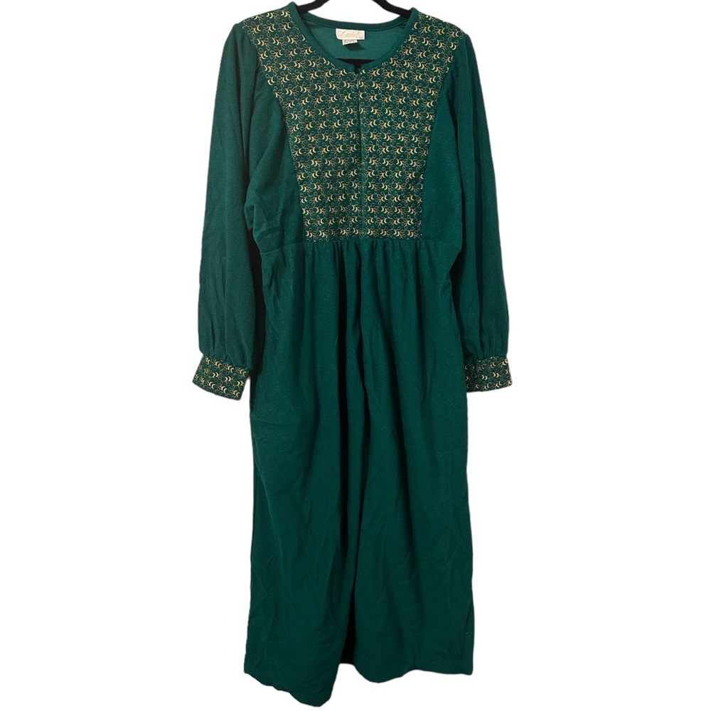 Vintage Cachet Sears Hunter Green Long Robe Zip Dress House Coat M Fleece US New